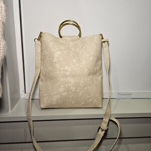 Elegant Cream Floral Embossed Handbag